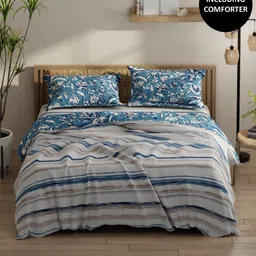 KOPA Grey & White 4 Pieces Striped Cotton Queen Bedding Set-48
