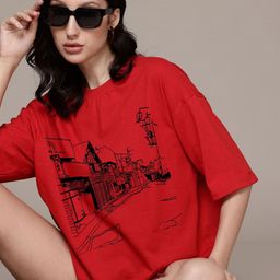 Moda Rapido Women Graphic Printed Round Neck Cotton Oversized T-shirt-picture-36