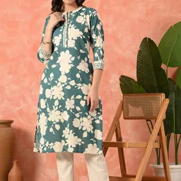 Sangria Women Floral Printed Cotton Kurta with Trousers-picture-16