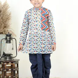 Here&Now X Kinder Kids Boys Printed Regular Pure Cotton Kurta with Dhoti Pants-31