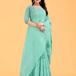 NEGRONI Embellished Embroidered Pure Linen Saree-picture-20
