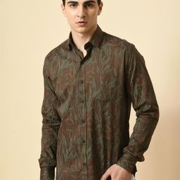 PEBCO Men Classic Spread Collar Abstract Printed Cotton Slim Fit Casual Shirt-image-75