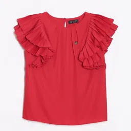 Allen Solly Girls Cotton Round Neck Flutter Sleeve Boxy Top-10