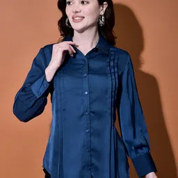 FUTURO Women Solid Shirt Collar Satin Top-picture-5