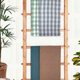 Aura Green & Grey 4 Pieces Printed Cotton 210 GSM Bath Towel-image-96