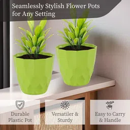 Kuber Industries 6Pc White & Green Barfi Pattern Durable Plastic Planters image 3
