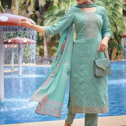 DIVASTRI Women Ethnic Motifs Embroidered Regular Thread Work Kurta with Trousers & With Dupatta-picture-10