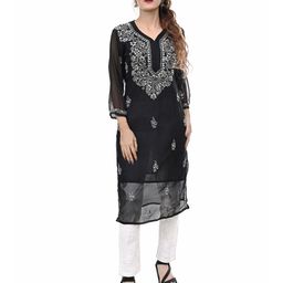BEAUTY CHIKAN HANDICRAFTS Women Chikankari Mirror Work Straight Kurta With Inner-image-74