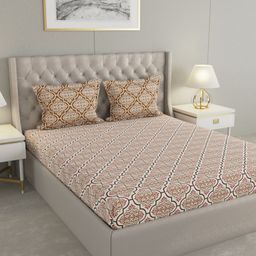 Raymond Home Camphor Brown Geometric 144 TC Cotton Queen Bedsheet With 2 Pillow Covers-image-97
