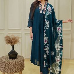 BAPS Women Embroidered Empire Kurta with Trousers & With Dupatta-46