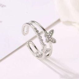 Zoey Silver-Plated Zircon-Studded Butterfly Shaped Adjustable Finger Ring-48