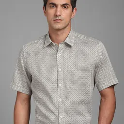 Louis Philippe Ethnic Motifs Printed Spread Collar Formal Cotton Shirt-image-85