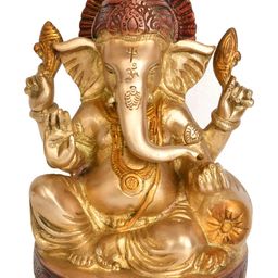 Exotic India Gold-Toned Lord Ganesha Brass Idol Showpiece-image-79
