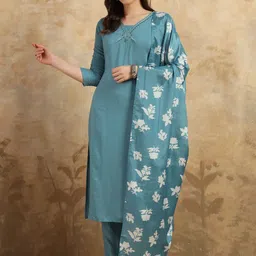 Anouk Women Embroidered Regular Thread Work Kurti with Trousers & With Dupatta-picture-8