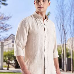 Nautica Button-Down Collar Premium Fit Linen Casual Shirt-image-15