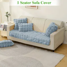HOKIPO Blue Faux Fur 1 Seater Sofa Mat Cover-image-34