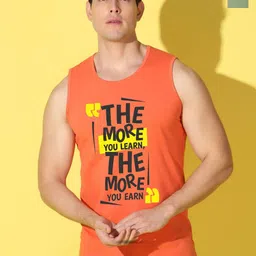 WOOSTRO Pack Of 2 Printed Combed Cotton Gym Vests - VWS26(MORE ORANGE)(RUN LGTGREEN)-picture-6