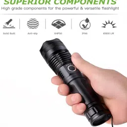 crentila 375 (ZOOMABLE METAL LED TORCH) 5 Modes Flashlight, Super Bright 200W LED Light Torch image 2