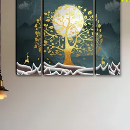 Myntra Elegant Homes Blue & Gold-Toned 3 Pieces Wall Art-image-48