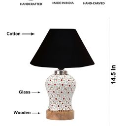 Devansh Black & White Printed Wooden Frustum Shaped Table Lamp With Mosaic Glass Base image 3