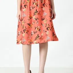 BAESD Floral Printed Flared Knee Length Skirt-image-55