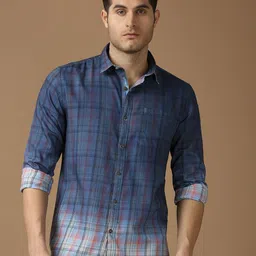 SNX Checked Spread Collar Long Sleeves Cotton Tailored Fit Shirt-image-101