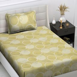 Myntra Elegant Homes Green & White Printed 300 TC Single Bedsheet Set-2.25 m x 1.50 m-image-50