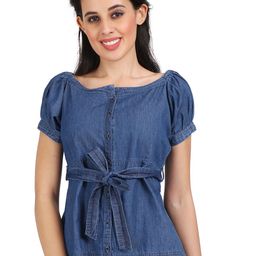 CEFALU Puff Sleeve Denim Shirt Style Crop Top-picture-44