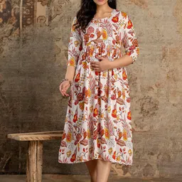 Mialo Printed Maternity Feeding With Both Side Feeding Zip Ethnic Dresses-57