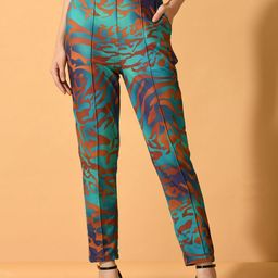 DressBerry Women Printed Relaxed Slim Fit Wrinkle Free Cigarette Trousers-image-61
