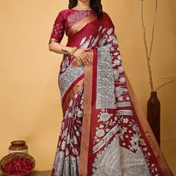 KAYOMMI Floral Zari Pure Cotton Kanjeevaram Saree-image-54