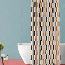 ArtzFolio Off White & Black Printed Waterproof Shower Curtain-image-79