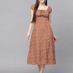 BAESD Women Floral Print Puff Sleeve A-Line Midi Dress-image-37