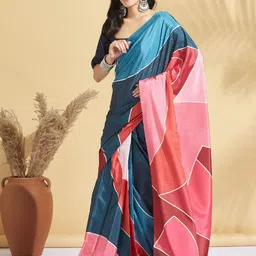 RACHNA Colourblocked Block Print Saree image 4