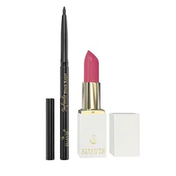 SUAVIS Set Of 2 Long Lasting Lipstick - Glassy Ruby - 117 & Kajal Black - 401-16