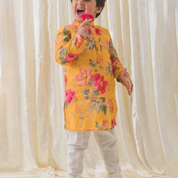 Tiber Taber Boys Floral Printed Pure Cotton Kurta with Trousers-41