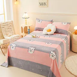 JC HOME Grey & Pink 150 TC Single Bedsheet with 1 Pillow Covers-image-12