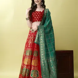 A TO Z CART Woven Design Zari Ready to Wear Lehenga & Unstitched Blouse With Dupatta-image-92