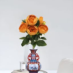 OGI INTERIORS Orange & Green Peony Artificial Flower-image-67