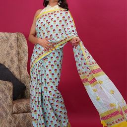 Vanedik Ethnic Motifs Printed Mulmul Cotton Block Print Saree image 3