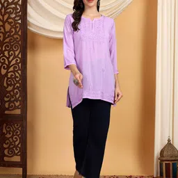 Poshak Chikan Studio Floral Embroidered Chikankari Modal Chikankari Kurti-26