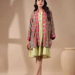 Nyaro Women Geometric Longline Open Front Jacket-picture-42