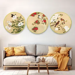 The Castle Decor Beige & Red 3 Pieces Sparkle Wooden Wall Art-16