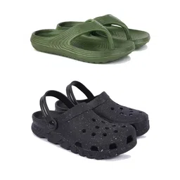 DRACKFOOT Men Set Of 2 Printed Stylish Clogs & Thong Flip-Flops-3