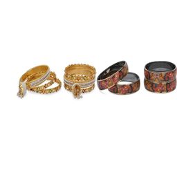 SOMIL Set Of 6 Gold Artificial Stones & Beads Glass Bangles-picture-2