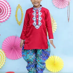 KID1 Boys Gotta Patti Work Mandarin Collar Kurta With Dhoti Pants-30
