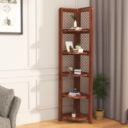 Sheesham Wood Brick Corner Shelf for Living Room Bedroom/5 Tier Corner Bookshelf Solid Wood Open Book Shelf-image-94