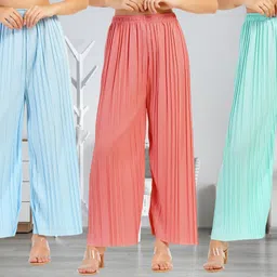 irha Pack of 3 Women Regular Fit Multicolor Viscose Rayon Trousers-picture-9