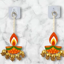 PUFFSMART 2Pcs Red & Yellow Textured Diya Hanging Garlands-picture-11