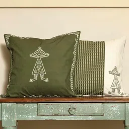Crown of Poppies Sacred Geometry Pack of 2 Olive Rajasthani Mandana Series Cushion Covers-image-50